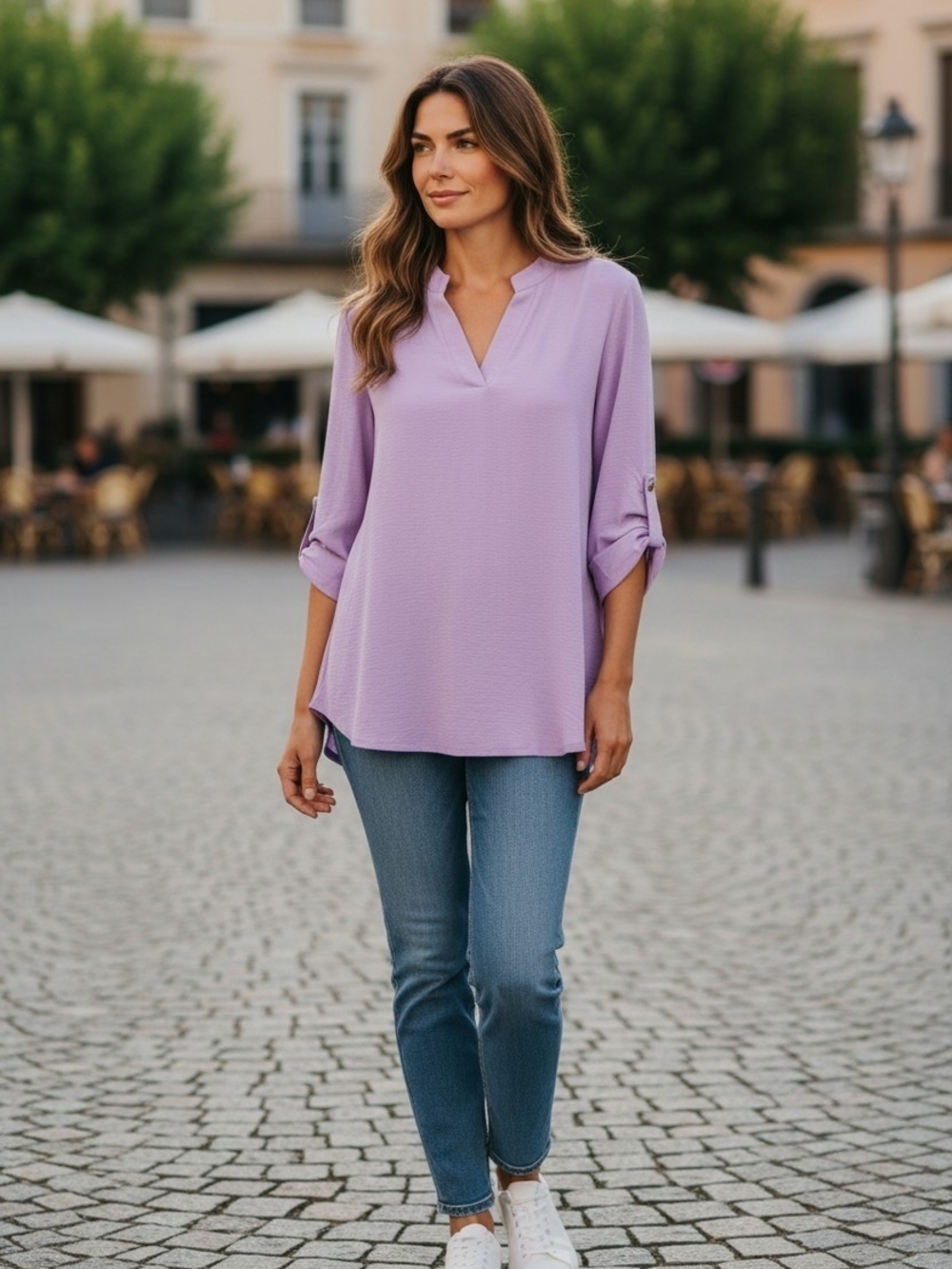 Dear Scarlett Women's Lavender V-Neck Roll-Tab Tunic